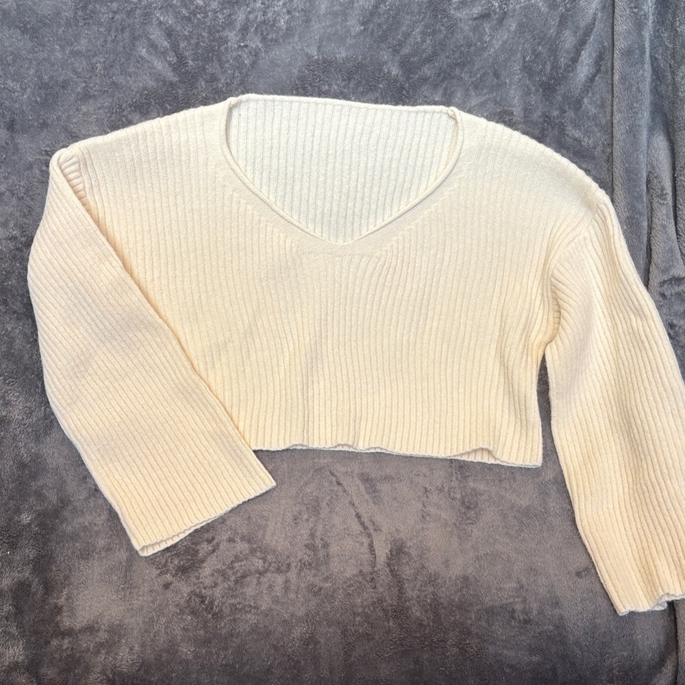 SHEIN Cream V-Neck Sweater